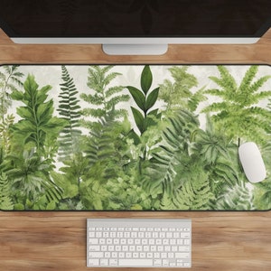 Green Ferns Desk Mat - Botanical Desk Pad - Large Tropical Plant Mouse Pad - Nature Themed Office Decor - Vibrant Workspace Accessory