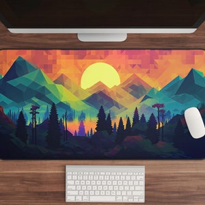 Abstract Pixel Art Desk Mat - Gaming Mousepad - Colorful Mountain Landscape - Desk Accessories - Video Game Decor - XL Mousepad - Desk Decor