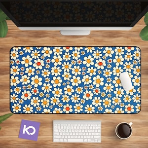 Alfombrilla de escritorio con diseño floral: estilo moderno, bonito y de mediados de siglo para su oficina o dormitorio, perfecta como alfombrilla de ratón o tapete de juego de TCG