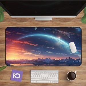 Space Desk Mat - Cosmic Landscape Galaxy Desk Pad for Gamers and Space Lovers, Serene Workspace Mat