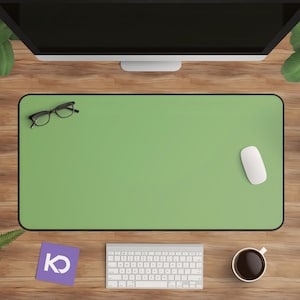 Matcha Desk Mat: Kawaii Aesthetic Solid Green Mousepad, Perfect for a Neutral, Pastel or Sage Green Desk Setting