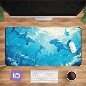Shark Desk Mat: Ocean Gaming Mouse Pad, Fishing Lover Gift