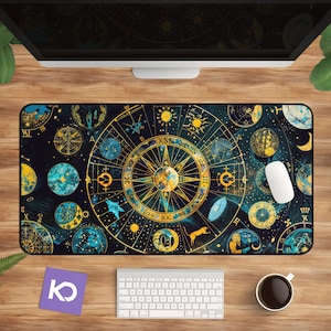 Astrology Desk Mat, Mystic Celestial Decor for Your Space-Themed Zodiac Desktop