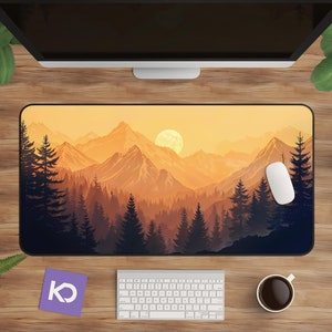 Nature Desk Mat | Artistic Scenic Mountain and Forest Design for Home Office, Perfect for Nature Lovers