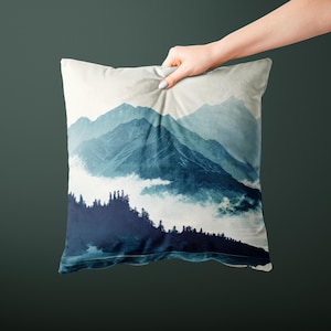 Mountain Landscape Pillow: Faux Suede Zen Decor