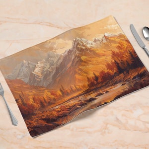 Mountain Placemat: Vintage Autumn Table Decor, Rustic Home