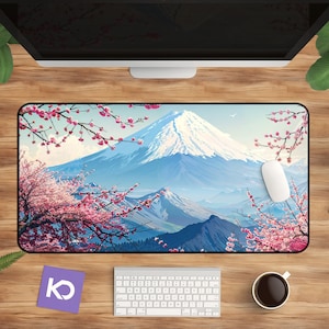 Sakura-bureaumat, roze kersenbloesem XL-muismat voor liefhebbers van anime en gaming, Japans bloemenbureauaccessoire