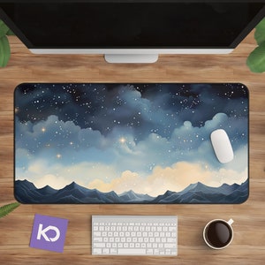 Celestial Gaming Desk Mat: Aesthetic Home Office Accessory, Moon and Starry Night Sky, Perfect for Astrology Lovers