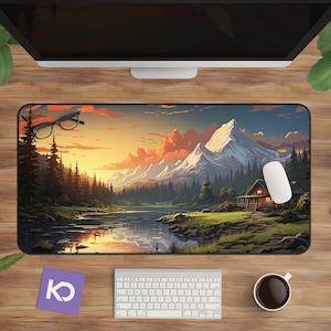 Cottagecore Desk Mat: Cute Desk Mat with Forest and Mountain Design, Perfect Desk Mat Aesthetic for Nature Lovers, Large Mouse Pad