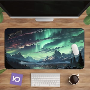 Northern Lights Desk Mat: Cool Landscape Desk Mat for Nature and Mountain Lovers, Perfect Winter Office Decor Gift