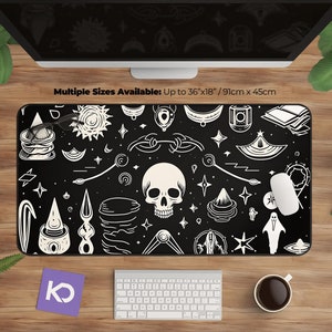 Dark Academia Desk Mat with Witchy Skull Design - Large Mouse Pad for Gothic and Celestial Decor Lovers
