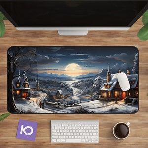 Tappetino per mouse invernale - Grande tappetino da scrivania per giochi, tema villaggio invernale innevato, regalo di Natale ideale per giocatori, esalta l'arredamento dell'ufficio