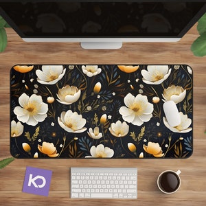 Floral Desk Mat - Botanical Desk Mat with Elegant Flower Design, Perfect for Gaming and Aesthetic Desk Decor, Ideal Gift for Her