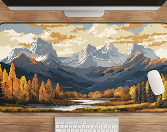 Mountain Desk Mat - Gaming Desk Pad, Extended Mouse Pad, Home Office, Aesthetic Accessories, Green, Sunset, Colorful, XL Keyboard Mat