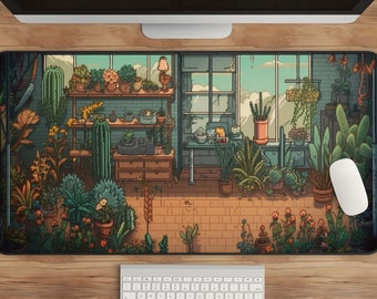 Pixel Art Plant Desk Mat - XL Solarpunk Gaming Mousepad