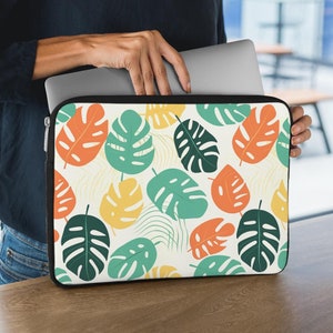 Tropical Leaf Laptop Sleeve - Mid-Century Modern, Vibrant Jungle Design, Retro Tech Cover