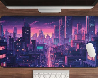 Neon Tokyo Desk Mat: XL Vaporwave Gaming Mousepad