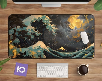 Japandi Desk Mat, Japanese Landscape, Minimalist Art (Large Size)
