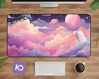 Kawaii Desk Mat: Extra Large Anime Mouse Pad - Pastel Pink Clouds