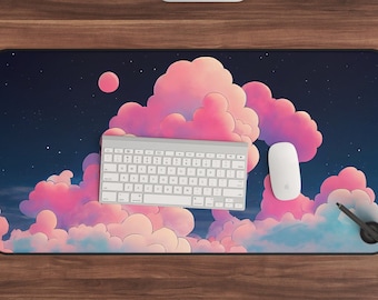 Anime Extended Mousepad: Kawaii Pastel Pink Cloud Desk Mat