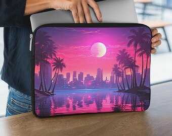 Neon Tokyo Laptop Sleeve - Vibrant Synthwave Pixel Design