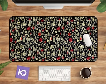 Botanical Goth Desk Mat, Dark Floral Witchy Mousepad, Dark Cottagecore Office Decor