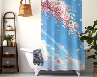 Duschvorhang mit Sakura-Blumen, elegantes Bad mit floralen Kirschblüten, perfekt für Frühlingsdekoration und friedliche Duschen