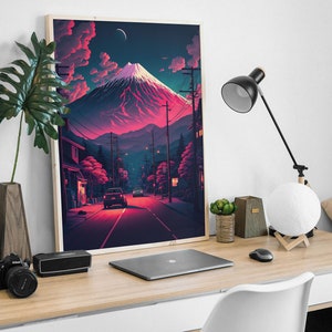 Lofi Anime Poster: Synthwave Vaporwave Aesthetic Wall Art, Minimalist Japanese Anime Decor Bedroom Artwork, Cool Anime Gift for Him or Her