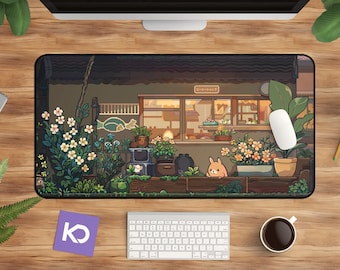 Kawaii Desk Mat & Cute Anime Mousepad | Aesthetic Desk Decor | Large Extended Gaming Pad with Cat Pixel Art