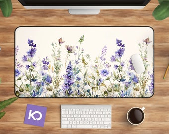 Purple Floral Desk Mat: Watercolor Botanical Art Design