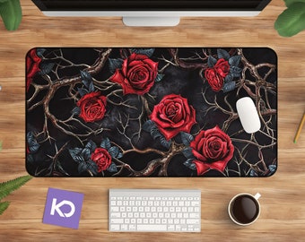 Gothic Red Roses Desk Mat: Dark Academia Extended Mouse Pad