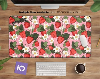 Strawberry Desk Mat: Pink Floral Design, Gamer Desk Essential