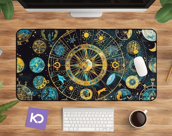 Astrology Desk Mat, Mystic Celestial Decor for Your Space-Themed Zodiac Desktop
