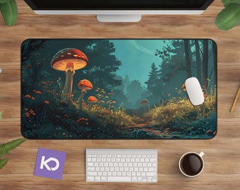 Cottagecore Desk Mat: Enchanted Forest Mushroom Design