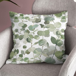 Eucalyptus Decor Throw Pillow, Botanical Leaf Pattern, Sage Green Cushion, Nature Inspired Home Accent, Modern Farmhouse Pillow