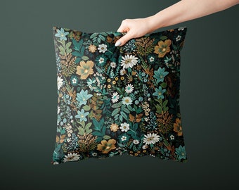 Vintage Floral Faux Suede Throw Pillow: Botanical Boho Decor