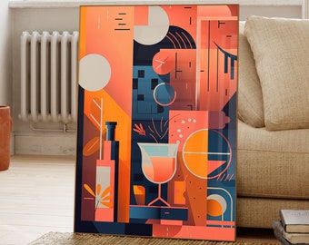 Bar Cart Wall Art: Bauhaus Cocktail Design - Modern MCM Style