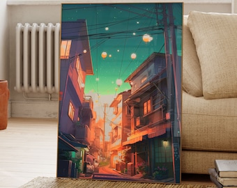 Lofi Anime Poster: Tokyo Sunset Street Art Print