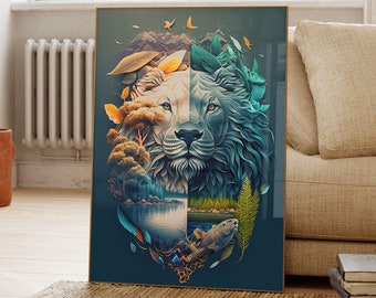 Lion Art Print: Bohemian Nature Poster, Dorm Room Decor