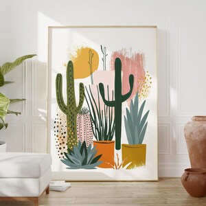 Poster Kaktus: Moderne Boho Chic MCM Wüste Wandkunst für Pflanzenliebhaber, ideales botanisches Dekor