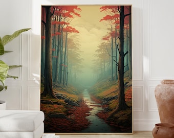 Fall Forest Anime Poster - Bright Autumn Wall Decor