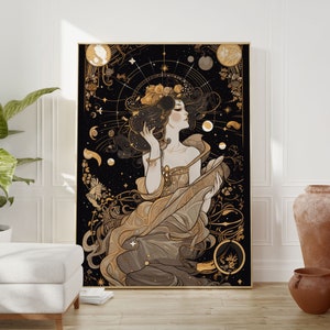 Celestial Wall Art, Zodiac Poster, Art Nouveau, Dark Academia, Constellations, Mystic, Witchy, Divine Feminine, Astronomy, Elegant