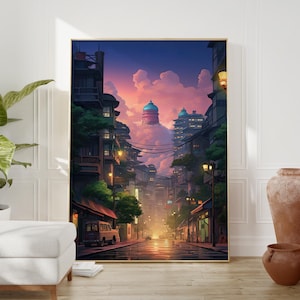Anime Poster: Lofi Art Print of Tokyo Cityscape for Teen Room Decor, Perfect Above Bed Decor and Anime Style Art Gift