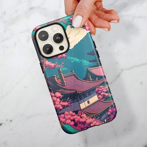 Anime Phone Case Featuring Aesthetic Lofi Artwork of Japanese Temple, a Tough Case to Protect Phone, Anime Accessories and Gifts for Him