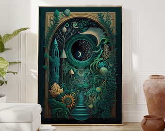 Enchanted Forest Surrealism Art Print: Maximalist Bohemian Decor