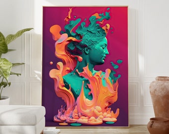 Psychedelic Woman Poster: Neon Graffiti Art Print