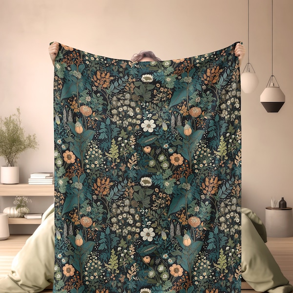 Floral Blanket, Cozy Bohemian Throw for Nature Lovers - Perfect Autumn Botanical Art Decor