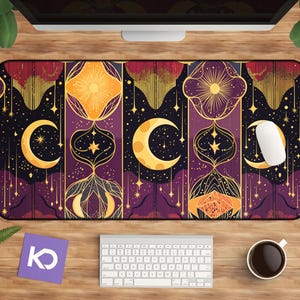Moon Phases Mousepad Desk Mat, Gold Moon Cycle, Celestial Astronomy Pattern, Boho Cosmic Decor, Witchy Workspace Accessory