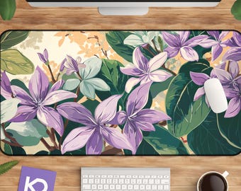 Crown Flower Desk Mat: Purple Floral, XL Botanical Mousepad
