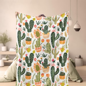 Kaktus-Decke - Boho-Wüstendekor, gemütliche bunte Decke, perfekt für Pflanzenliebhaber, südwestliche Wohnakzente